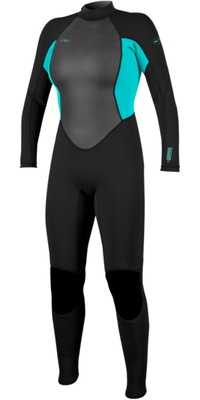 2026 O'Neill Womens Reactor-2 3/2mm Back Zip Wetsuit 5042B - Black / Lt Aqua